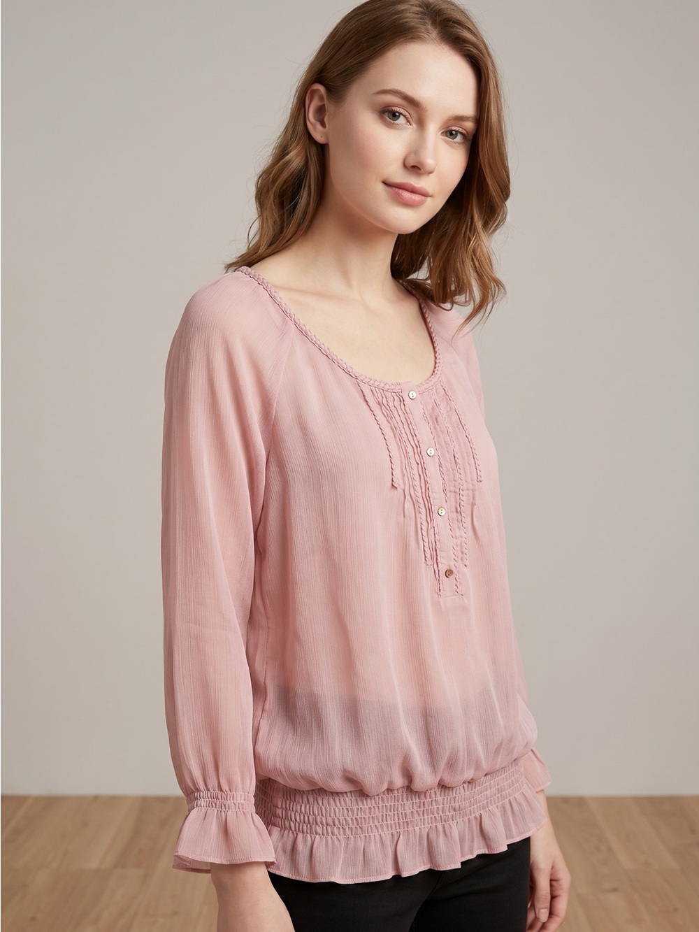 Dynamite pink sheer long sleeve top